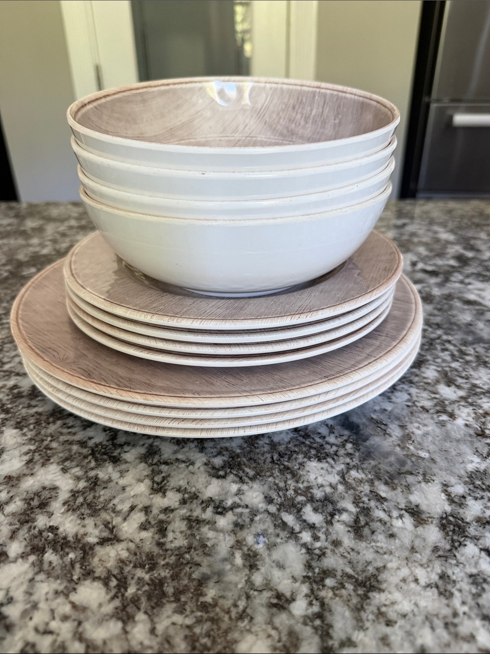 Pier 1 Melamine 12 PC Set Neutral Beige Taupe. EUC I have hand washed these.